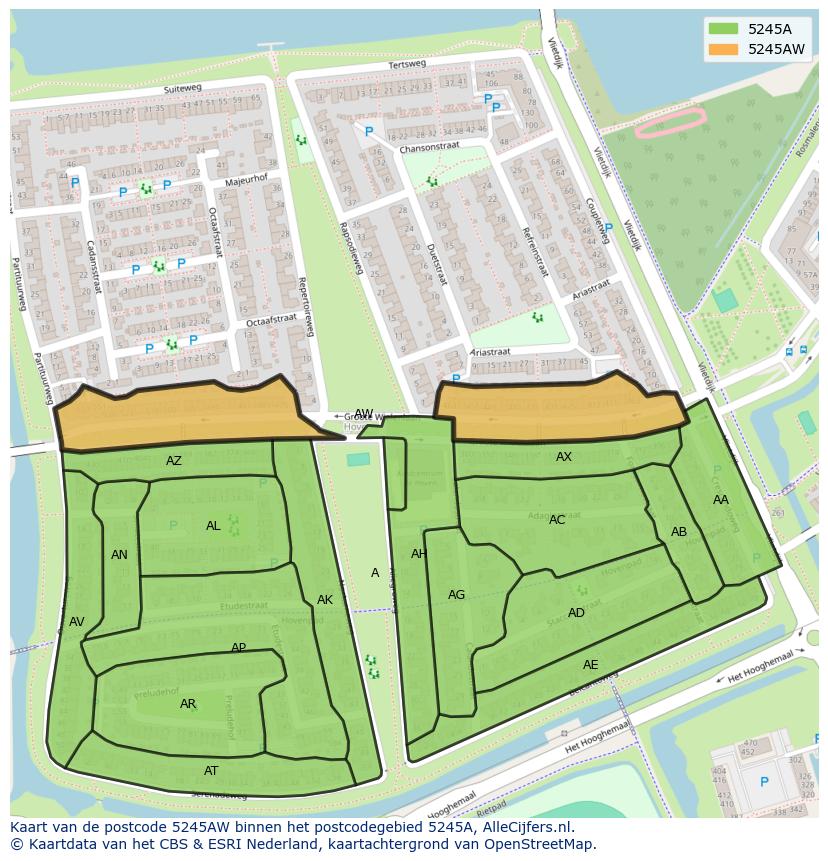 Afbeelding van het postcodegebied 5245 AW op de kaart.