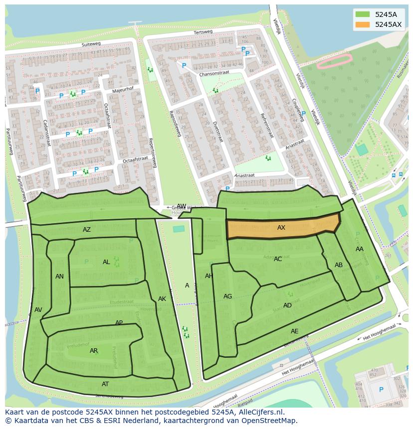 Afbeelding van het postcodegebied 5245 AX op de kaart.