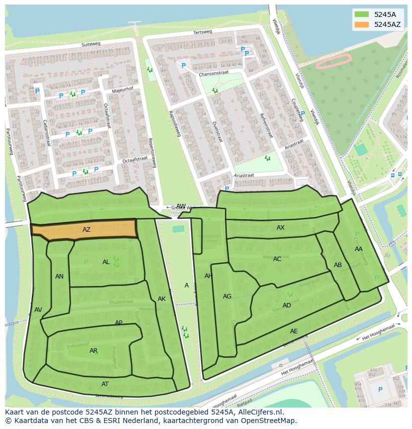 Afbeelding van het postcodegebied 5245 AZ op de kaart.