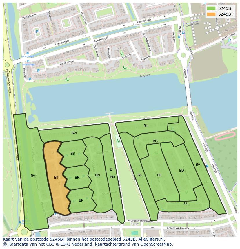 Afbeelding van het postcodegebied 5245 BT op de kaart.