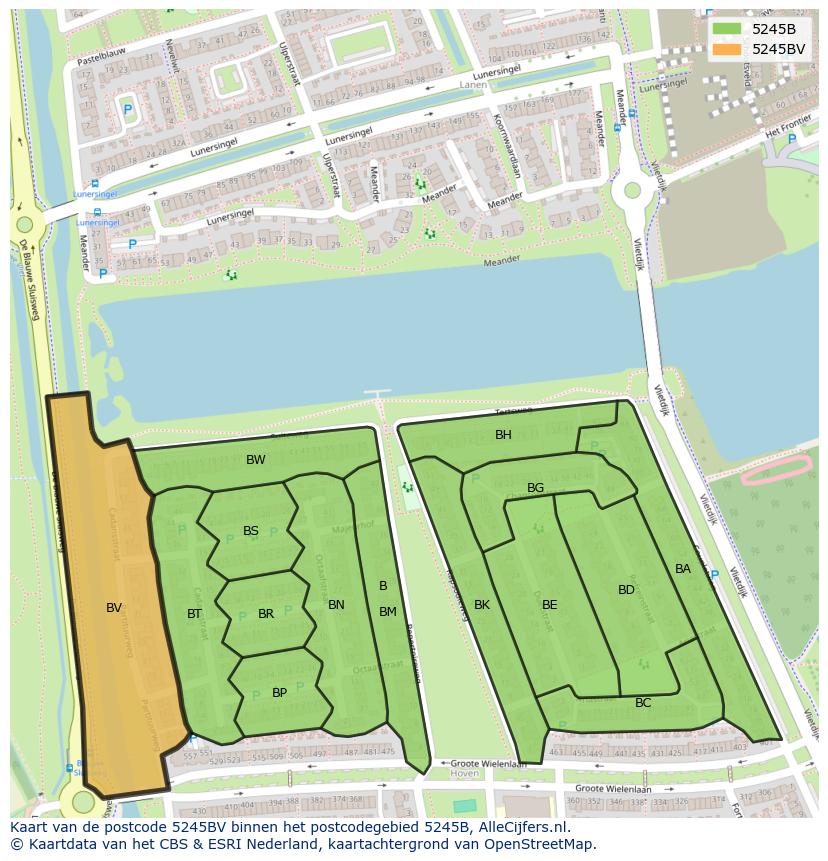 Afbeelding van het postcodegebied 5245 BV op de kaart.
