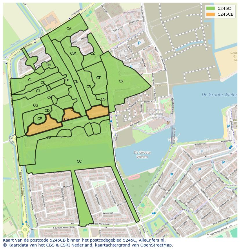 Afbeelding van het postcodegebied 5245 CB op de kaart.