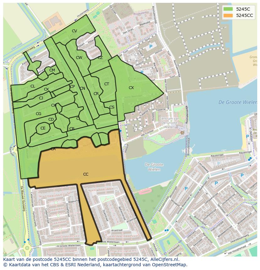 Afbeelding van het postcodegebied 5245 CC op de kaart.