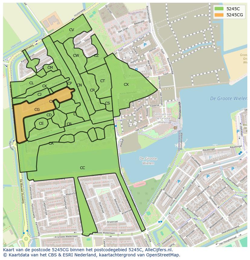 Afbeelding van het postcodegebied 5245 CG op de kaart.