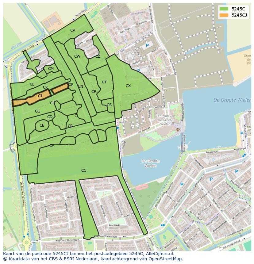 Afbeelding van het postcodegebied 5245 CJ op de kaart.