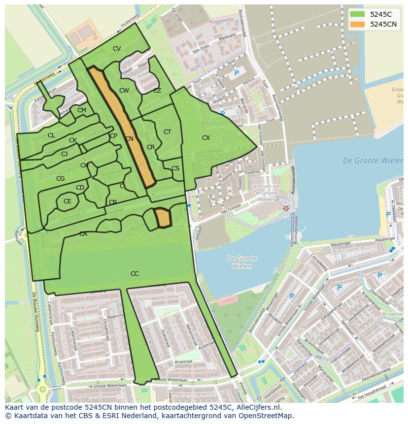 Afbeelding van het postcodegebied 5245 CN op de kaart.