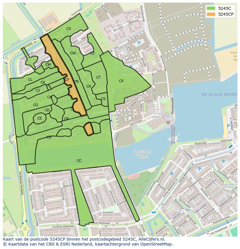 Afbeelding van het postcodegebied 5245 CP op de kaart.