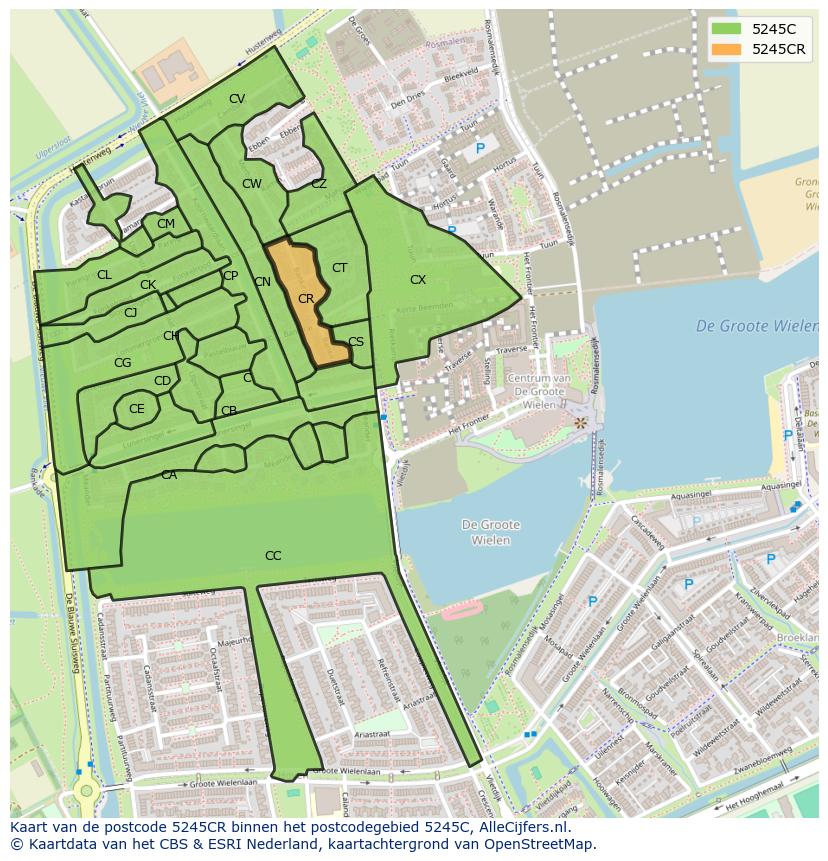 Afbeelding van het postcodegebied 5245 CR op de kaart.