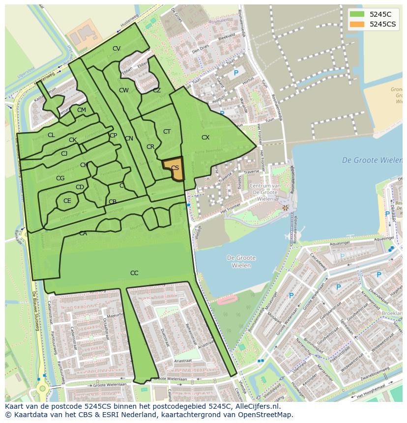 Afbeelding van het postcodegebied 5245 CS op de kaart.