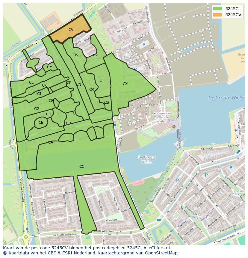 Afbeelding van het postcodegebied 5245 CV op de kaart.