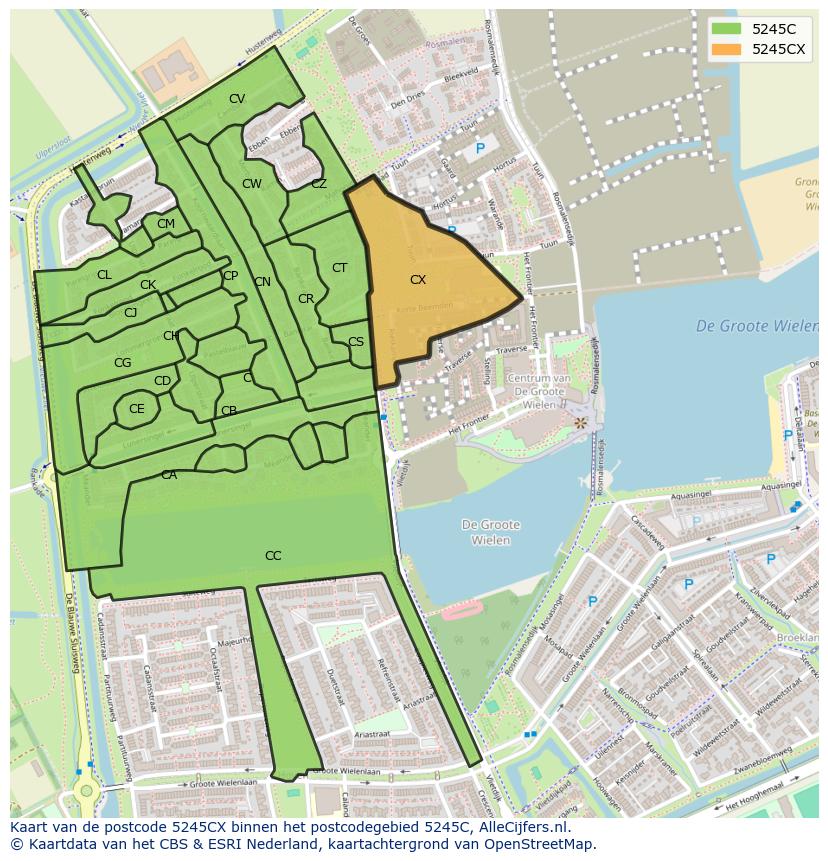 Afbeelding van het postcodegebied 5245 CX op de kaart.