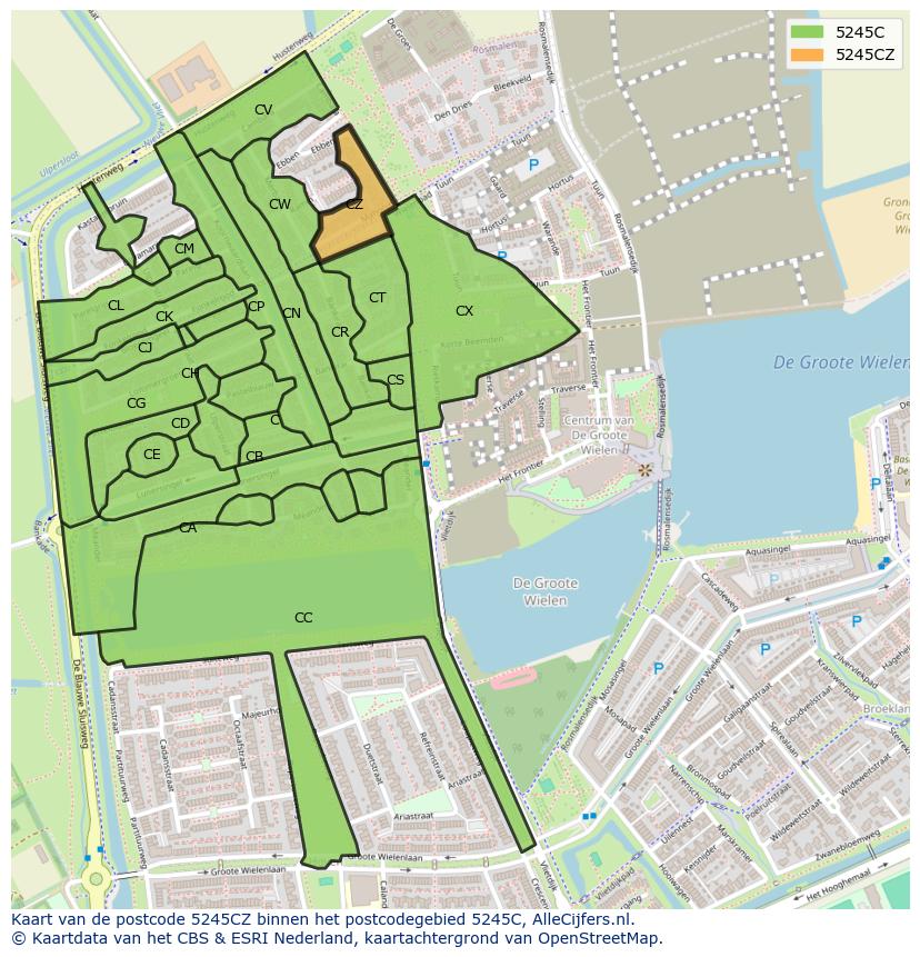 Afbeelding van het postcodegebied 5245 CZ op de kaart.