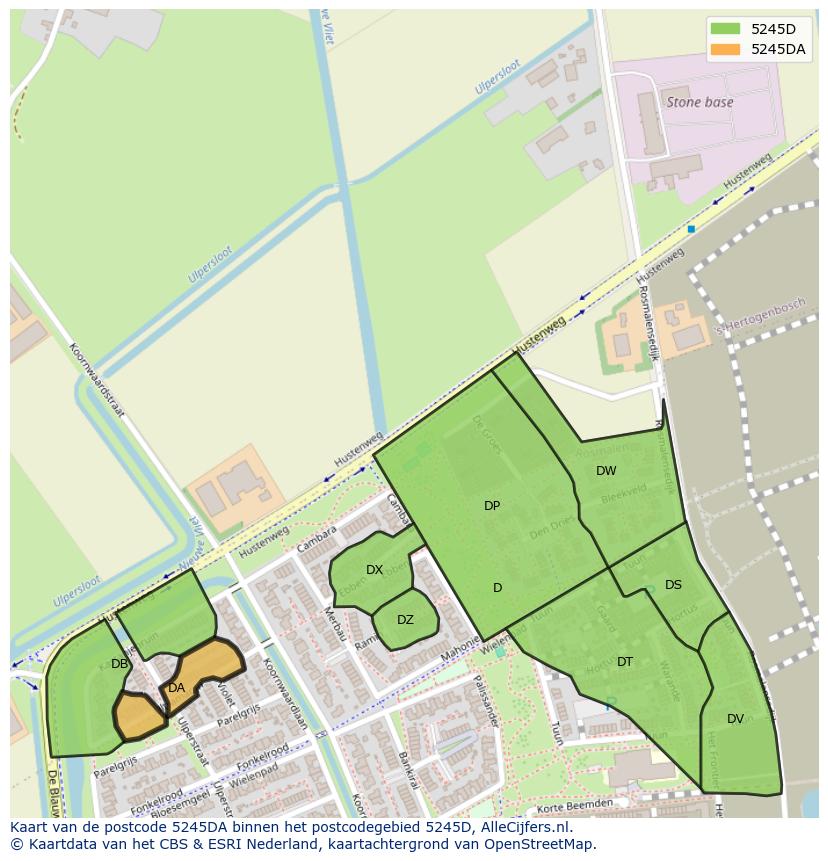 Afbeelding van het postcodegebied 5245 DA op de kaart.