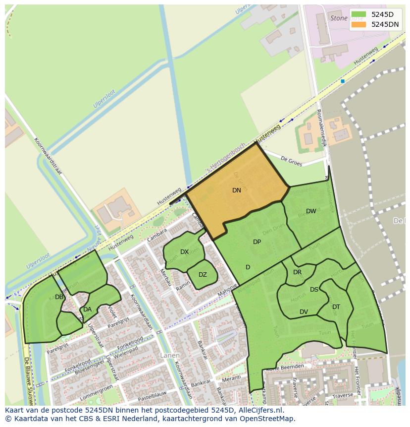 Afbeelding van het postcodegebied 5245 DN op de kaart.