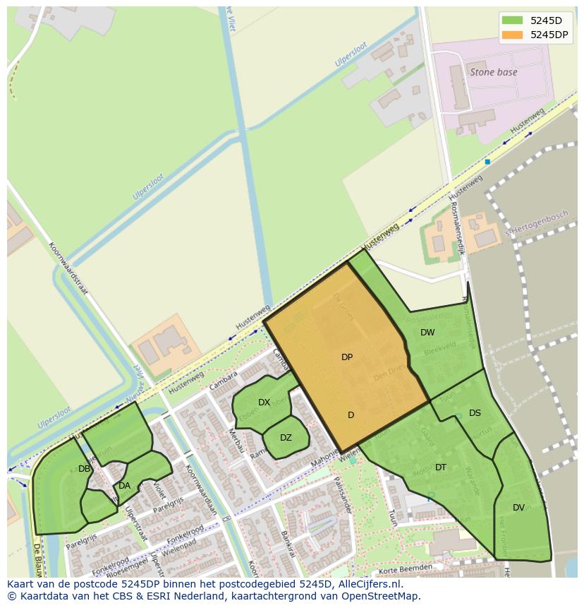 Afbeelding van het postcodegebied 5245 DP op de kaart.