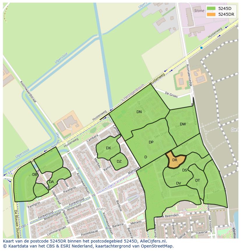 Afbeelding van het postcodegebied 5245 DR op de kaart.