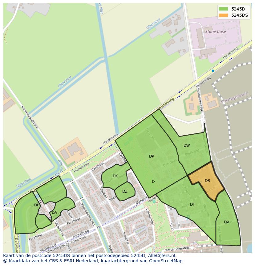 Afbeelding van het postcodegebied 5245 DS op de kaart.