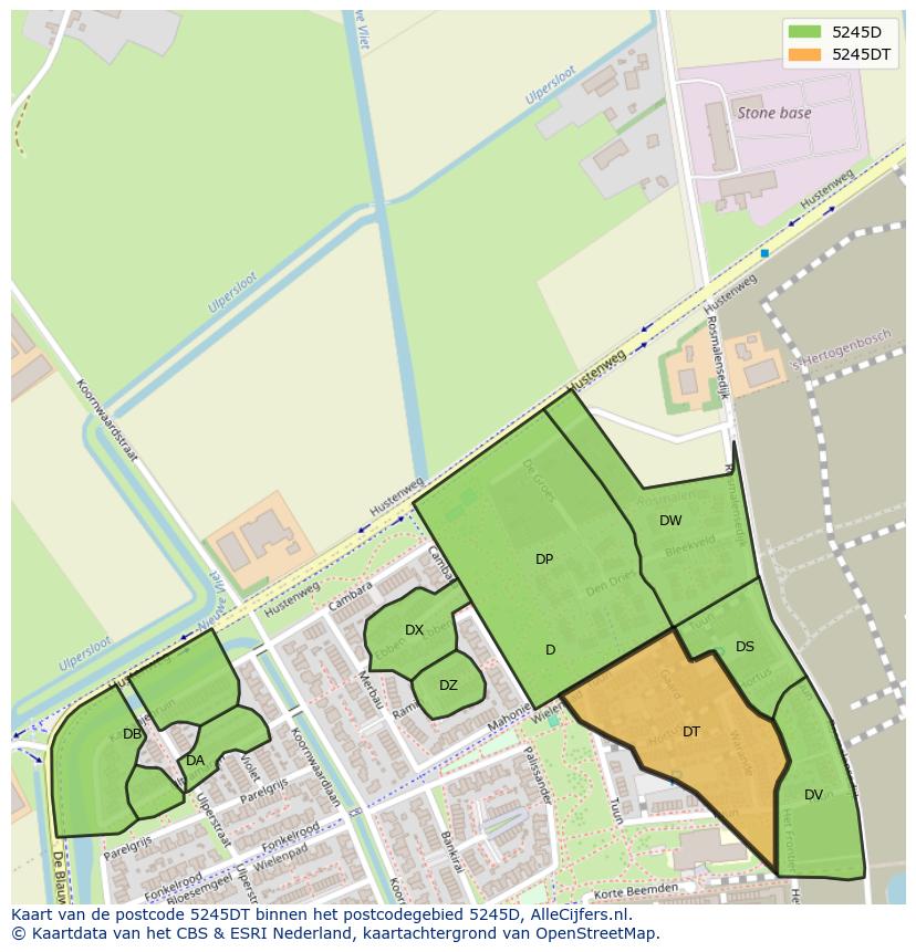 Afbeelding van het postcodegebied 5245 DT op de kaart.