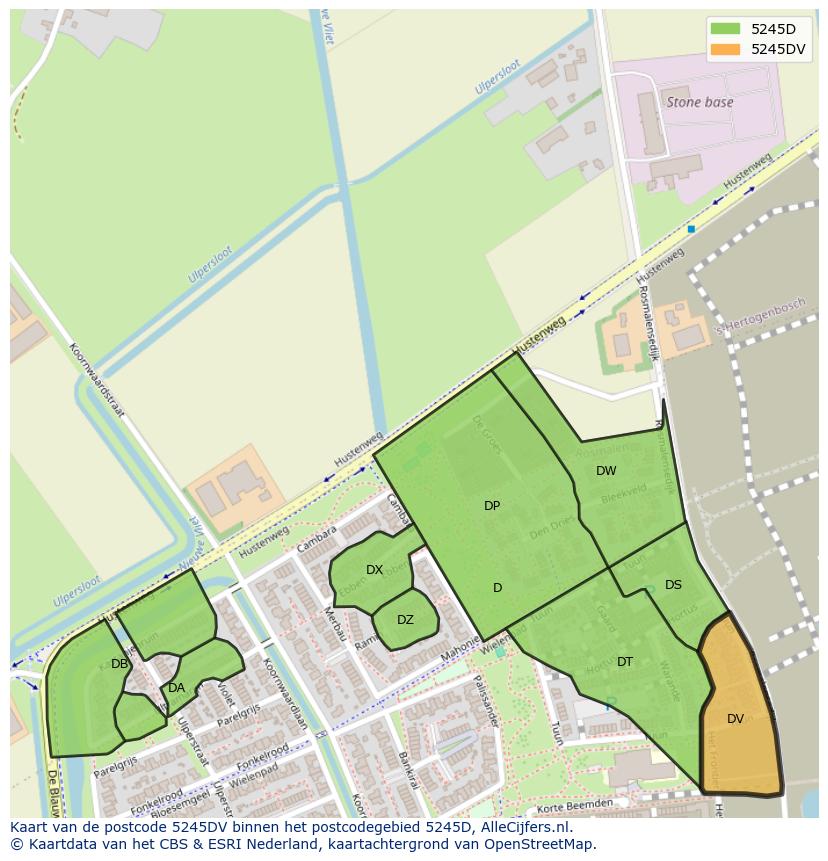 Afbeelding van het postcodegebied 5245 DV op de kaart.