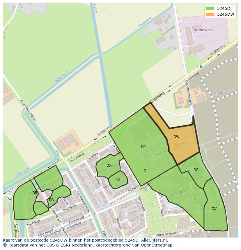Afbeelding van het postcodegebied 5245 DW op de kaart.