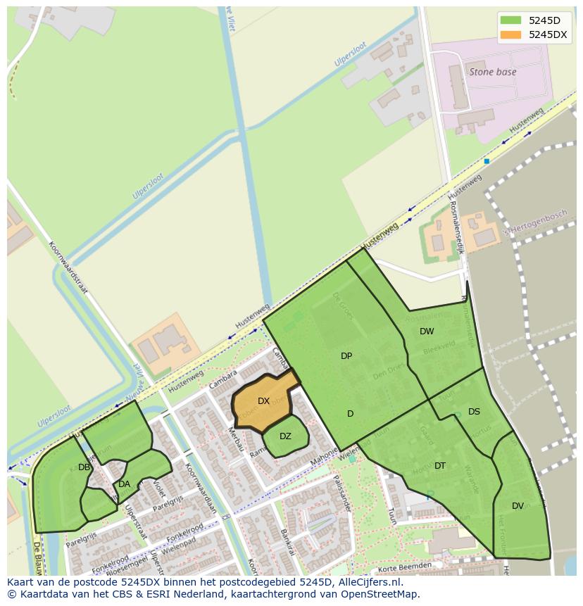 Afbeelding van het postcodegebied 5245 DX op de kaart.