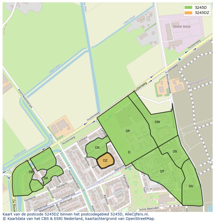 Afbeelding van het postcodegebied 5245 DZ op de kaart.