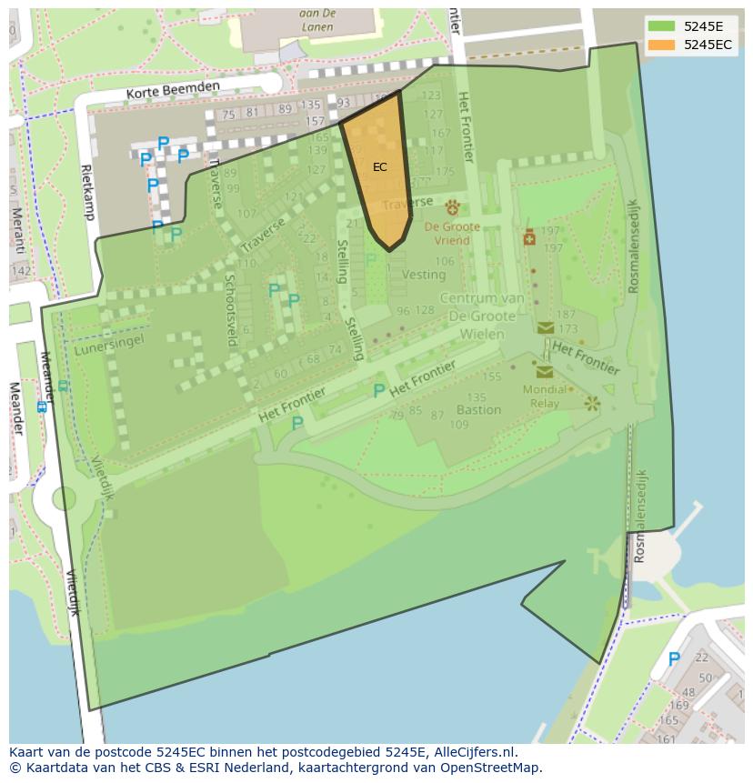 Afbeelding van het postcodegebied 5245 EC op de kaart.