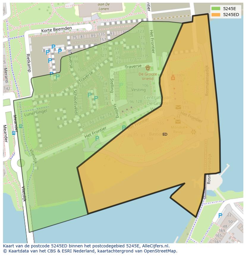 Afbeelding van het postcodegebied 5245 ED op de kaart.