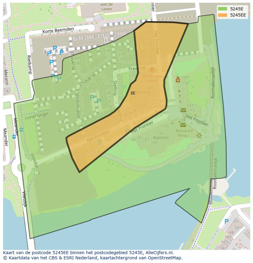 Afbeelding van het postcodegebied 5245 EE op de kaart.