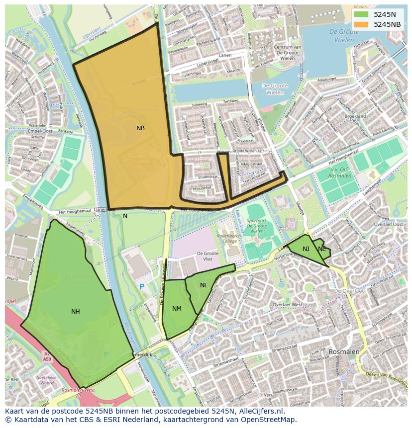 Afbeelding van het postcodegebied 5245 NB op de kaart.