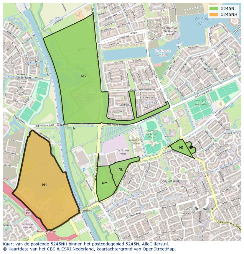 Afbeelding van het postcodegebied 5245 NH op de kaart.
