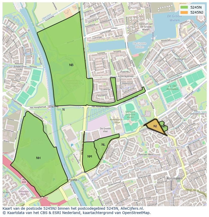 Afbeelding van het postcodegebied 5245 NJ op de kaart.