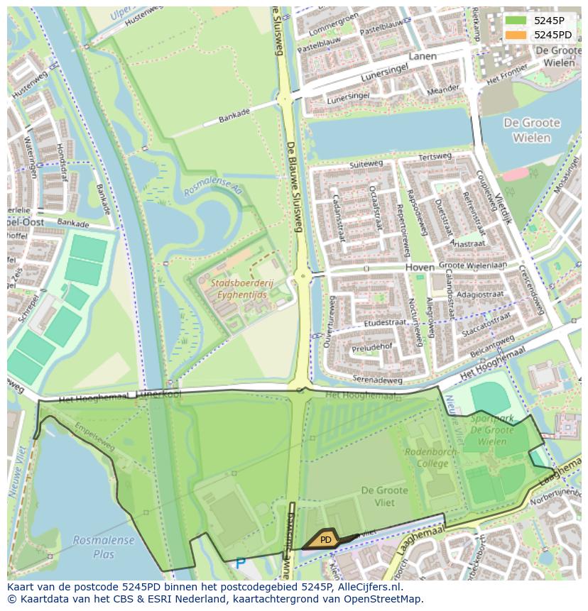 Afbeelding van het postcodegebied 5245 PD op de kaart.