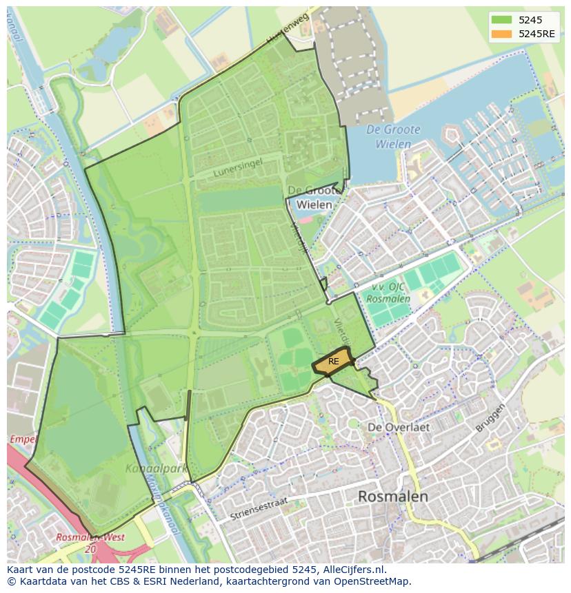 Afbeelding van het postcodegebied 5245 RE op de kaart.