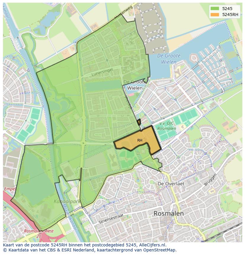 Afbeelding van het postcodegebied 5245 RH op de kaart.