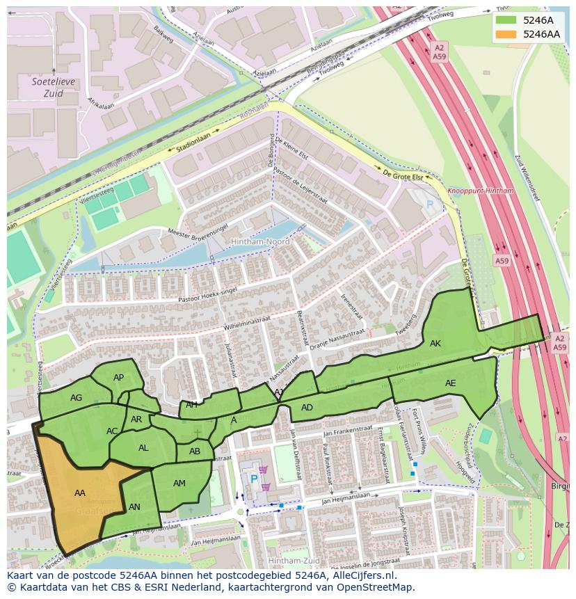 Afbeelding van het postcodegebied 5246 AA op de kaart.