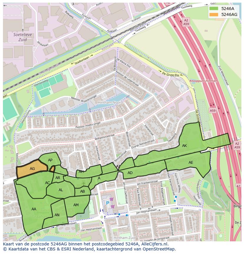 Afbeelding van het postcodegebied 5246 AG op de kaart.