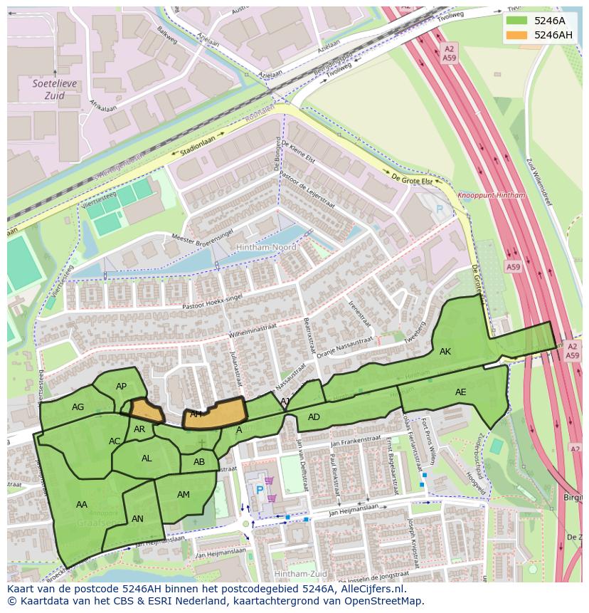 Afbeelding van het postcodegebied 5246 AH op de kaart.