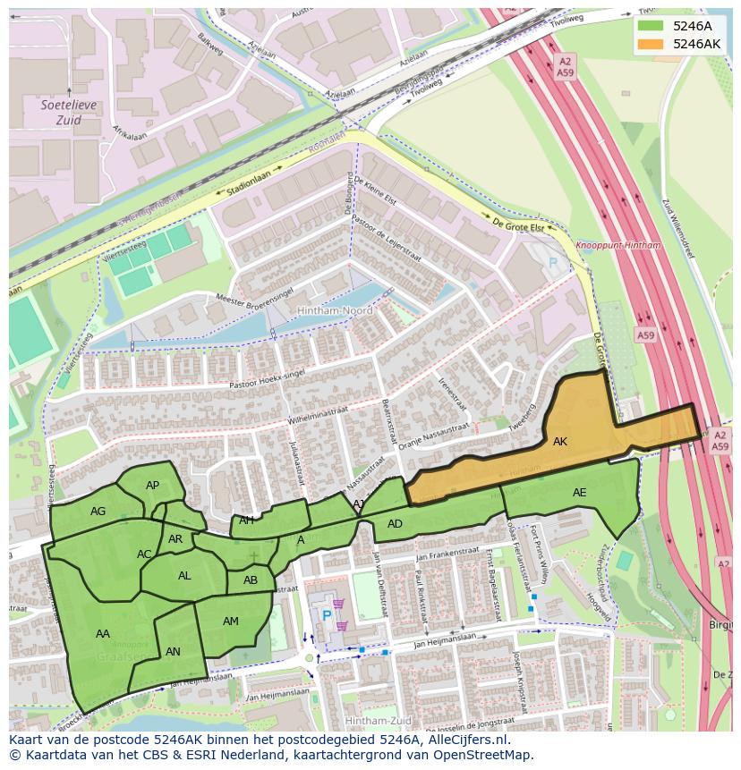 Afbeelding van het postcodegebied 5246 AK op de kaart.