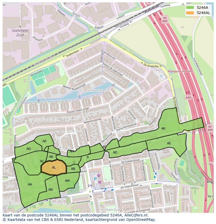 Afbeelding van het postcodegebied 5246 AL op de kaart.