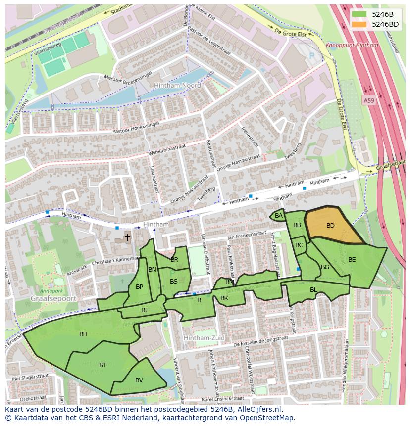 Afbeelding van het postcodegebied 5246 BD op de kaart.