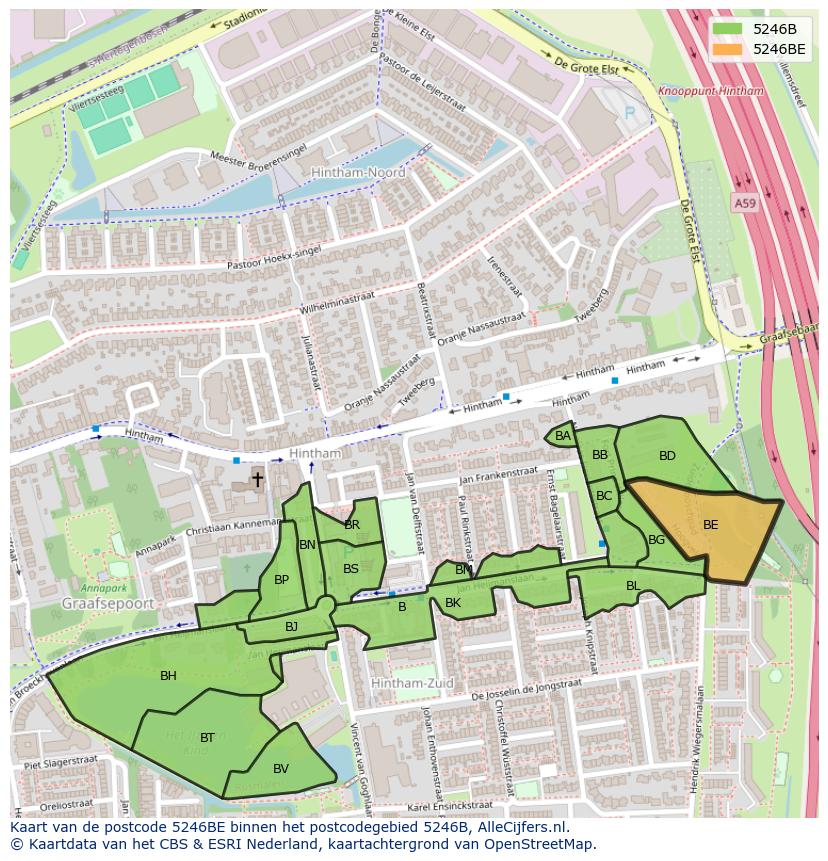 Afbeelding van het postcodegebied 5246 BE op de kaart.