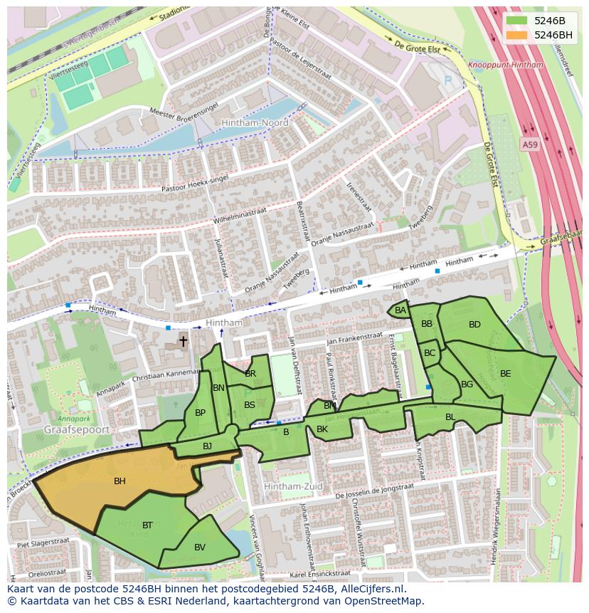 Afbeelding van het postcodegebied 5246 BH op de kaart.