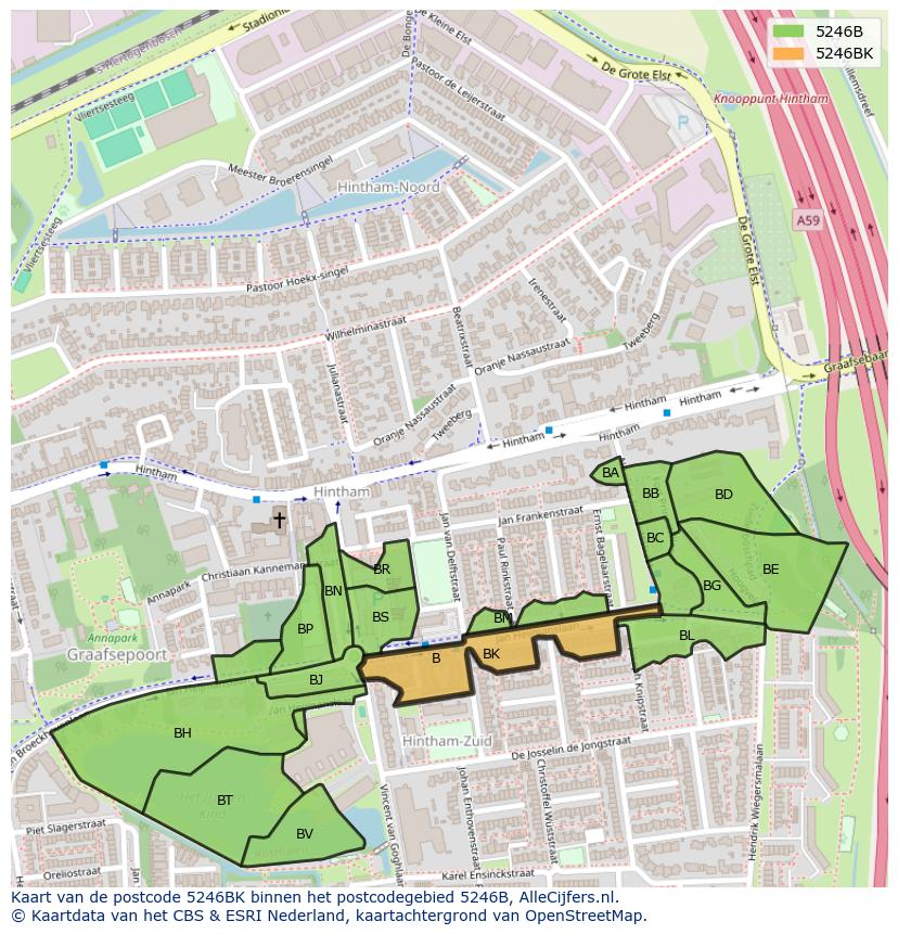 Afbeelding van het postcodegebied 5246 BK op de kaart.