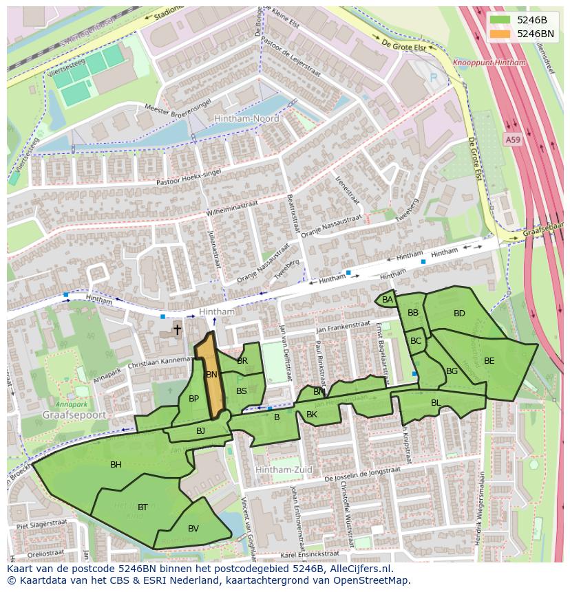 Afbeelding van het postcodegebied 5246 BN op de kaart.