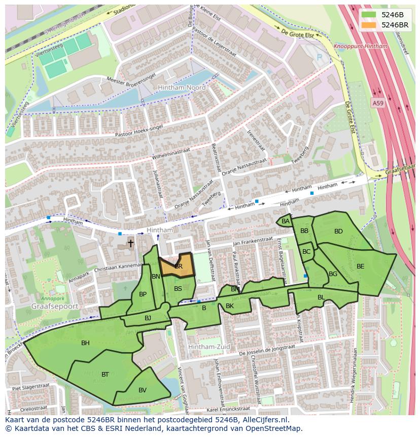 Afbeelding van het postcodegebied 5246 BR op de kaart.