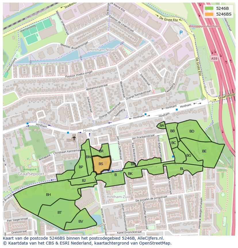 Afbeelding van het postcodegebied 5246 BS op de kaart.