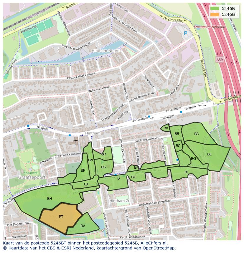 Afbeelding van het postcodegebied 5246 BT op de kaart.