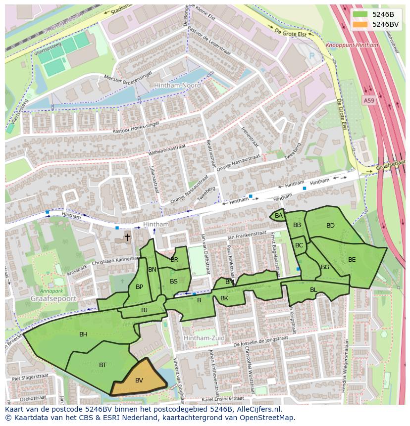 Afbeelding van het postcodegebied 5246 BV op de kaart.