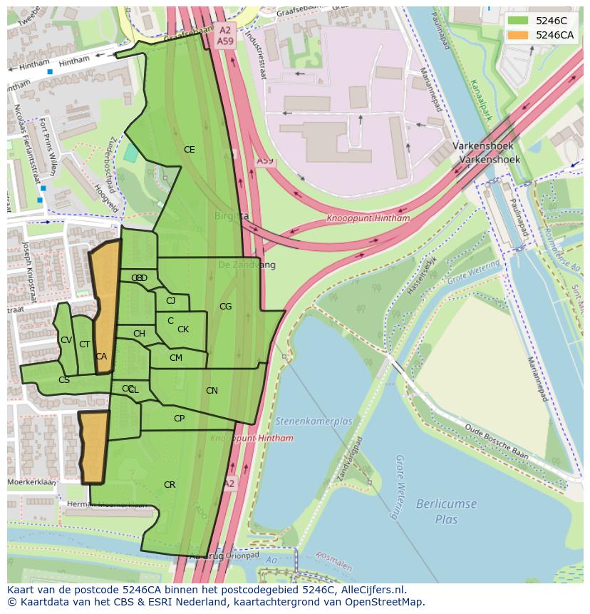 Afbeelding van het postcodegebied 5246 CA op de kaart.